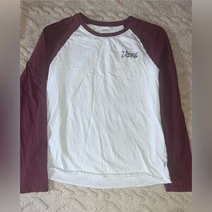 Women’s Vans Floral Shirt - Long Sleeve Burgundy & White T-Shirt, Size M